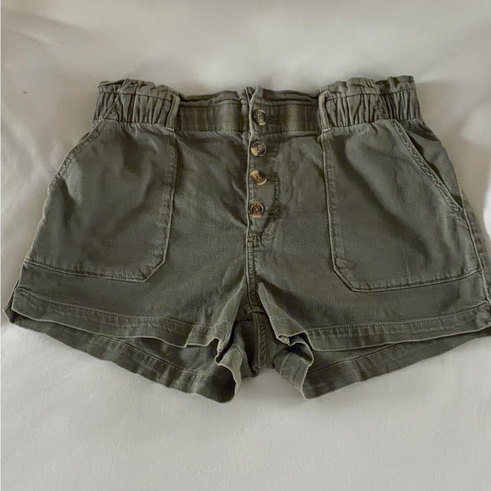 American Eagle Outfitters Olive High-Rise Button-Front Mom Shorts